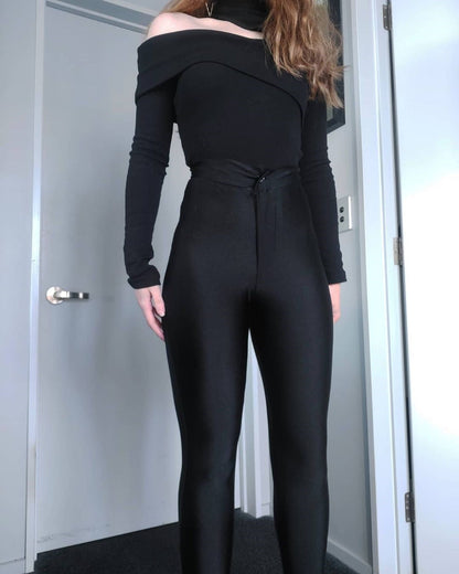 Fashionable Side Cut Out Ribbed Long Sleeve Top