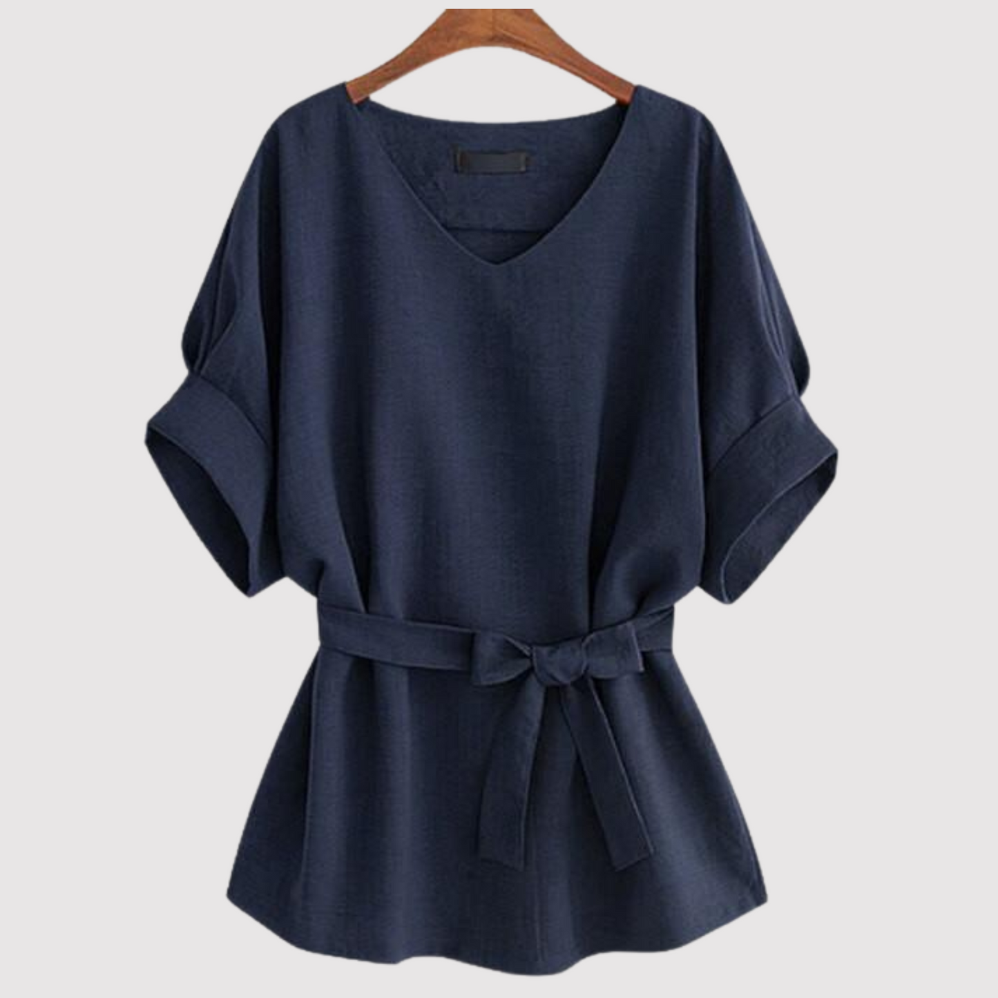 Ladies' Relaxed Fit V-Neck Blouse with Waist Belt