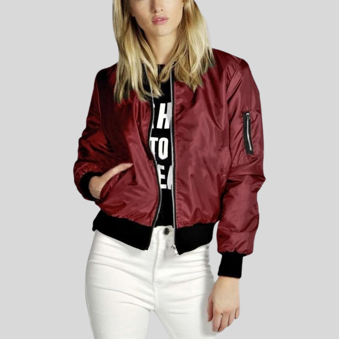 Classic Crew Neck Women's Bomber Coat