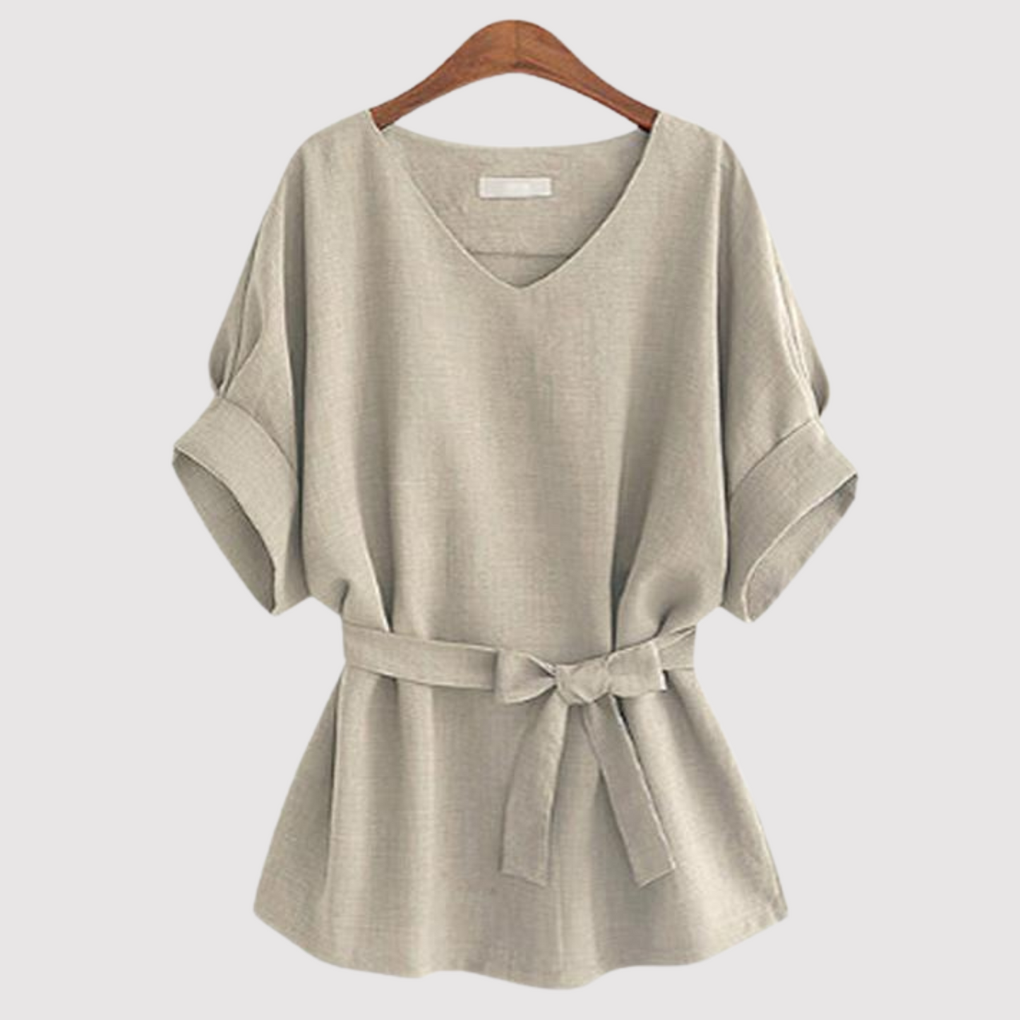 Ladies' Relaxed Fit V-Neck Blouse with Waist Belt - Luxivelle