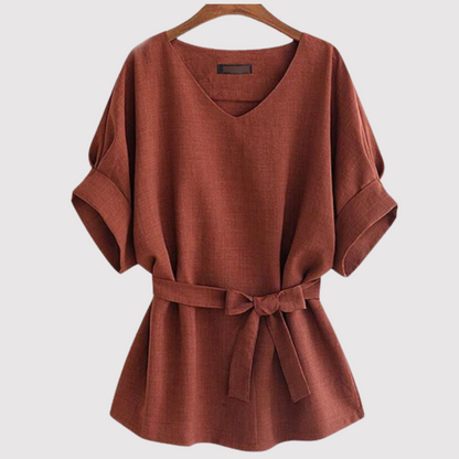 Ladies' Relaxed Fit V-Neck Blouse with Waist Belt