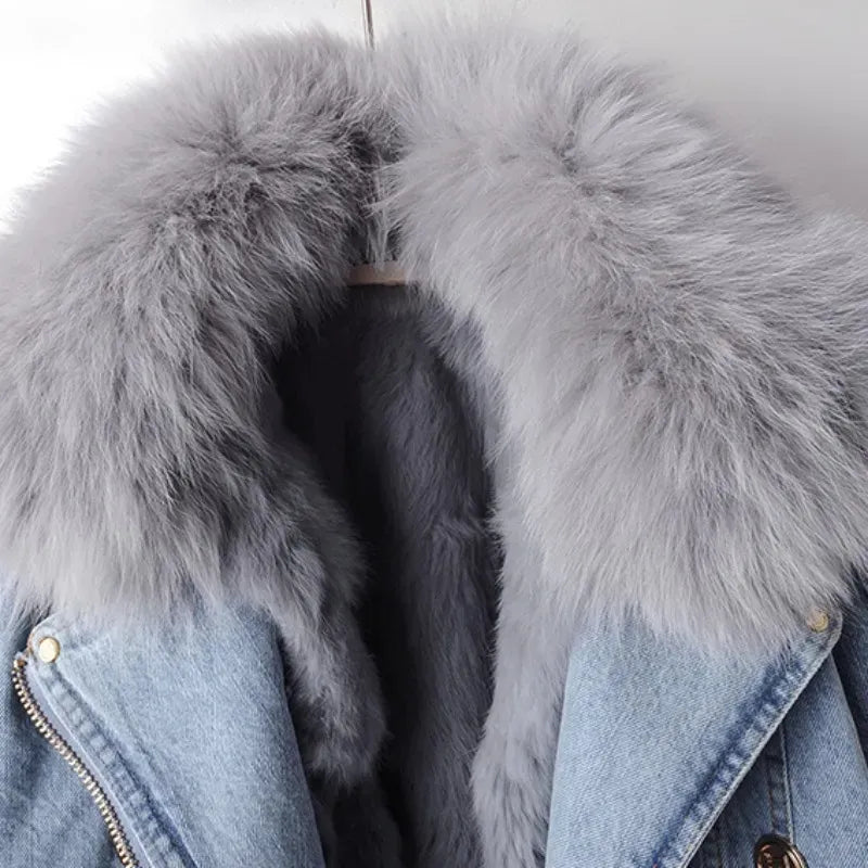 Women's Classic Blue Jeans Jacket with Embellished Details