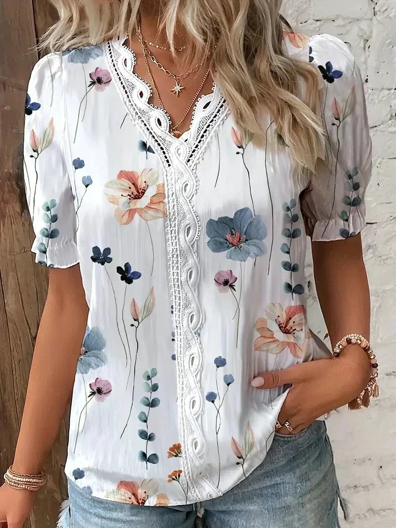 Elegant Lace V-Neck Women's Blouse