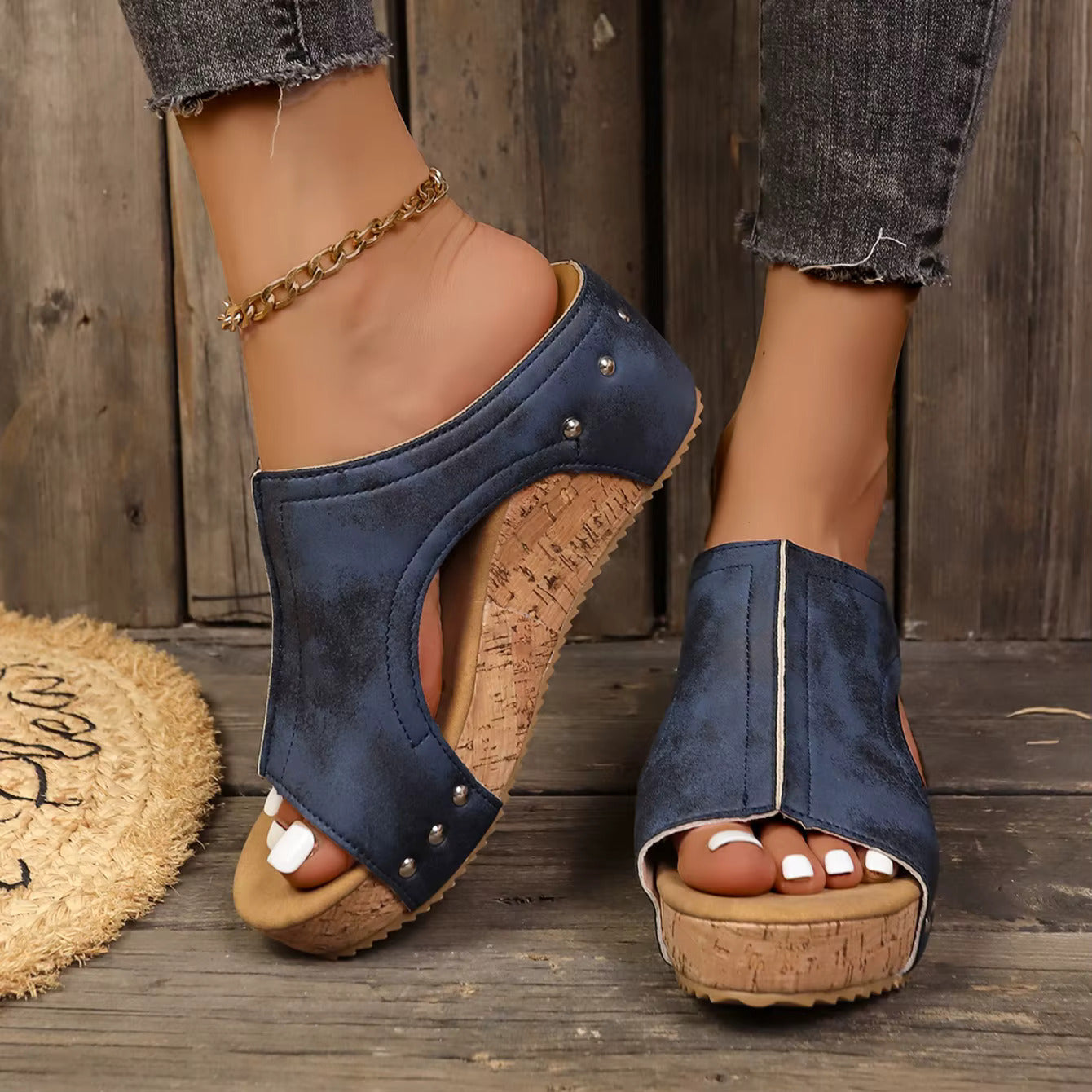 Metallic Buckle Block Heels