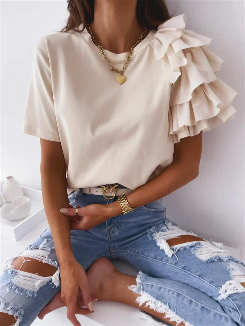 Fashionable Women's Blouse with Flirty Ruffled Sleeves