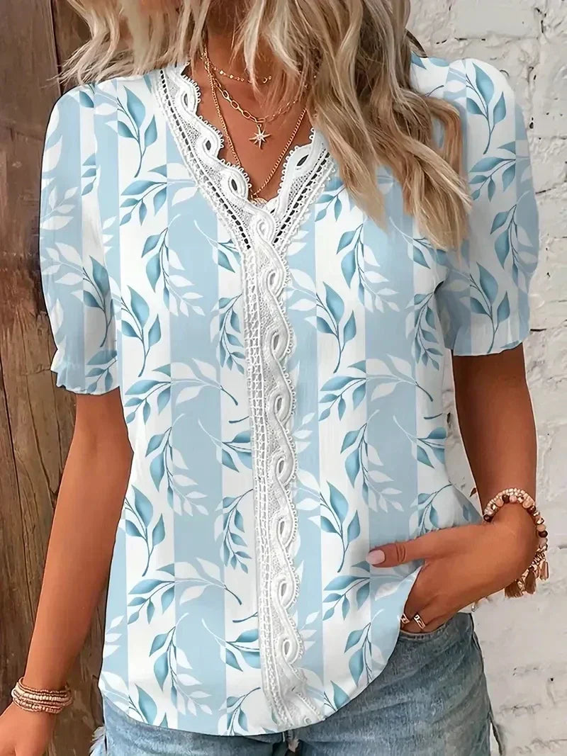 Elegant Lace V-Neck Women's Blouse - Luxivelle