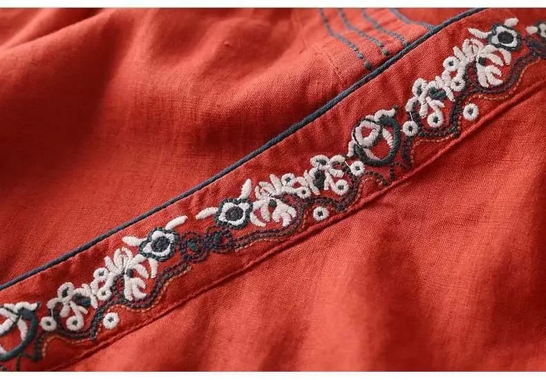 Casual Floral Embroidered Loose Fit Blouse
