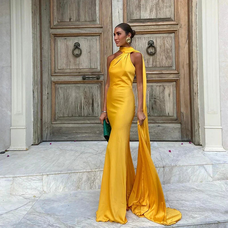 Carla | Evening Gown with One-Shoulder Cape - Formal Dresses 1