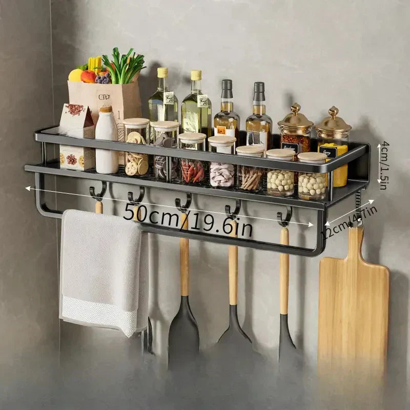 Space-Saving Kitchen Storage Rack with Tool Hooks