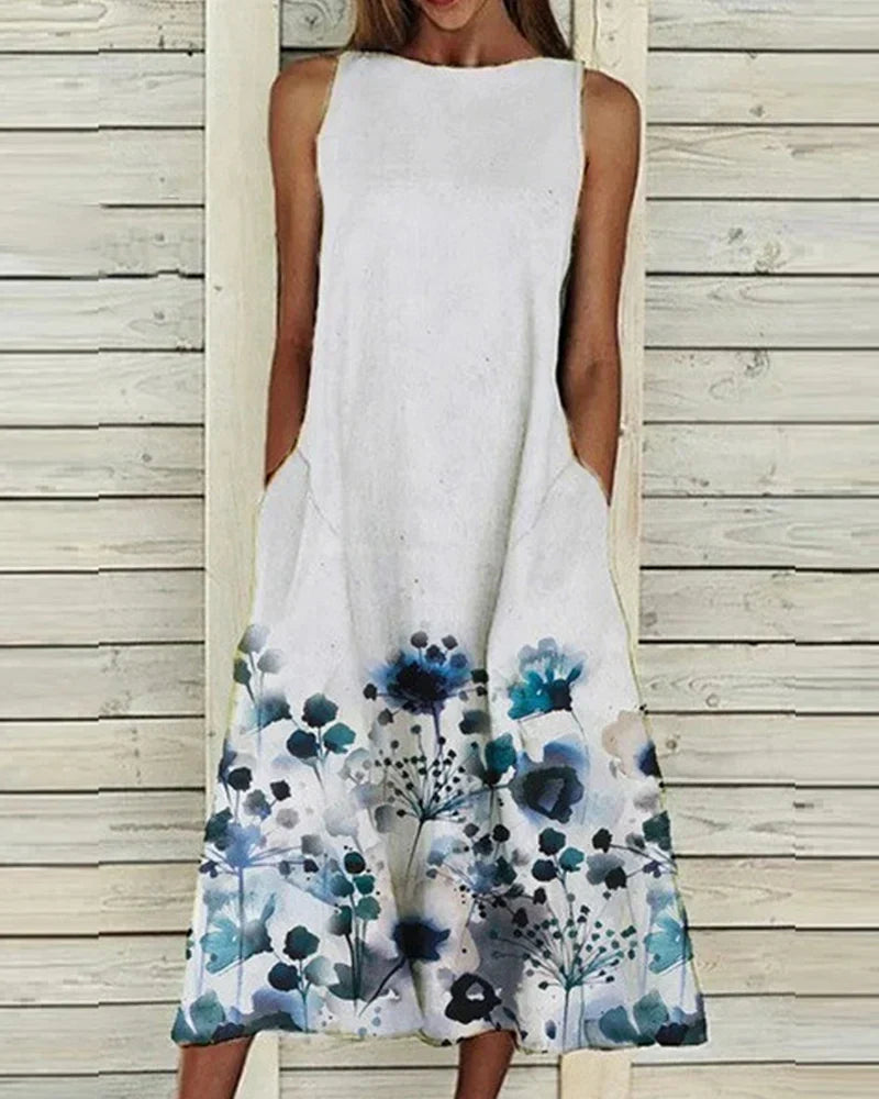 Sabine | Flower Print A-Line Midi Dress