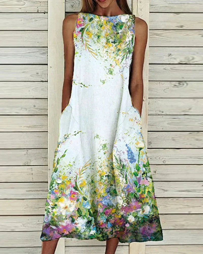 Sabine | Flower Print A-Line Midi Dress