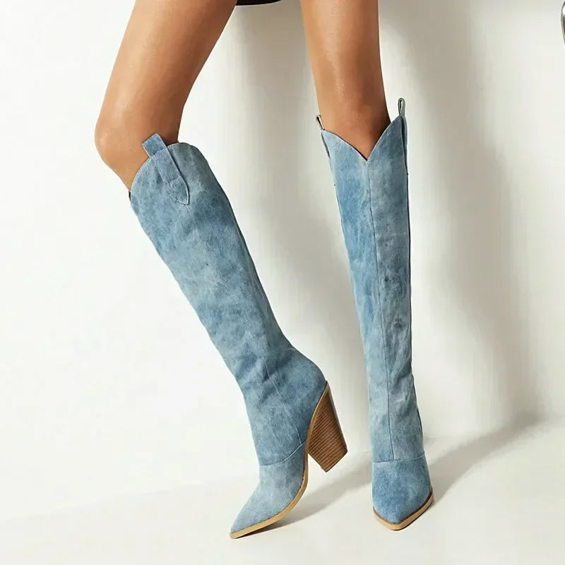 Sarah | Fashionable blue over the knee boots