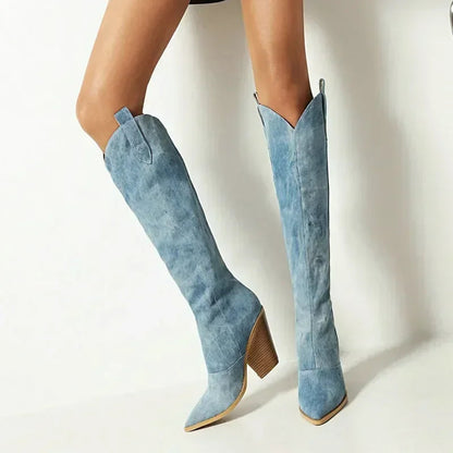 Sarah | Fashionable blue over the knee boots