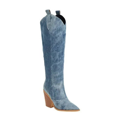 Sarah | Fashionable blue over the knee boots