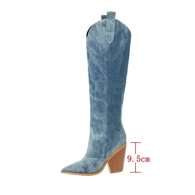 Sarah | Fashionable blue over the knee boots