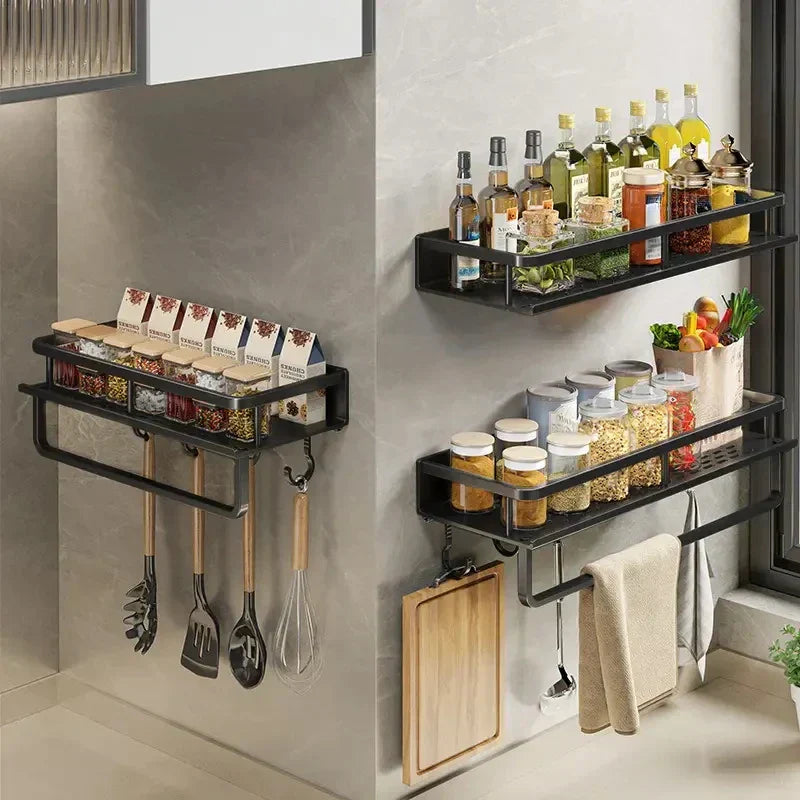 Space-Saving Kitchen Storage Rack with Tool Hooks - Luxivelle