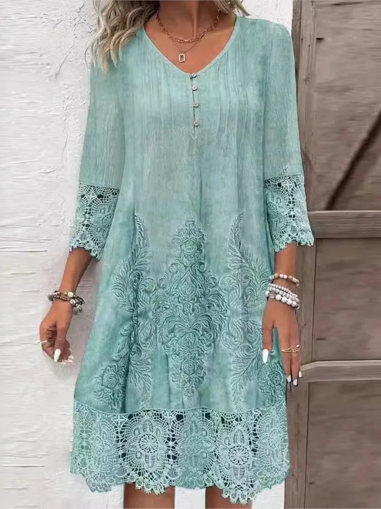 Feminine Crochet Short Sleeve Dress - Luxivelle