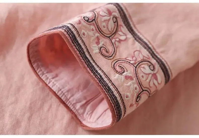 Casual Floral Embroidered Loose Fit Blouse