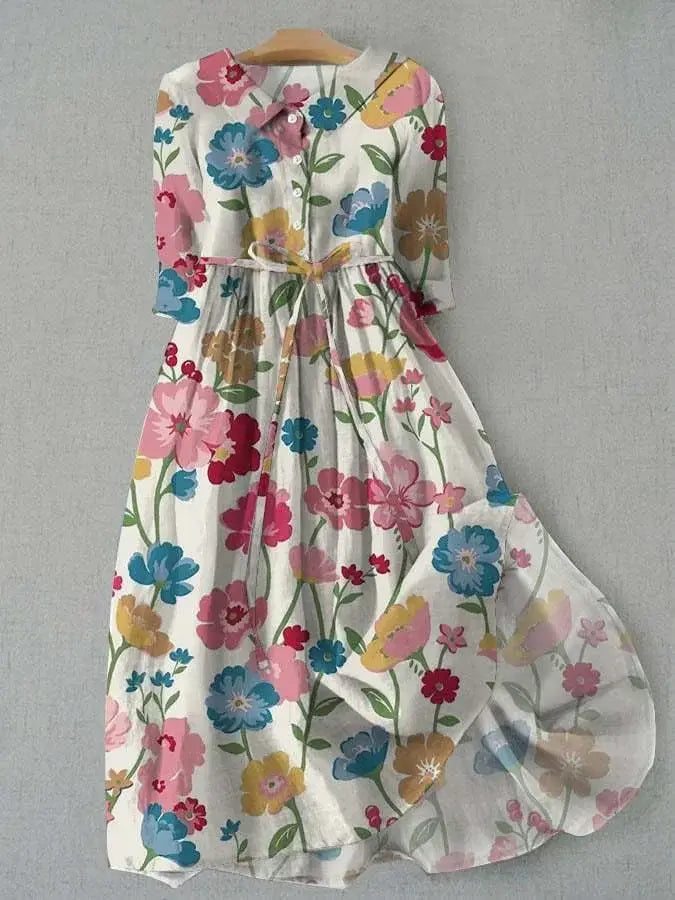 Floral Print Tie Waist Summer Dress - Luxivelle