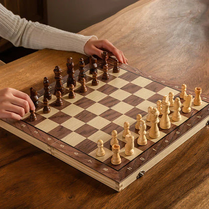 Portable Wooden Chess Board Set - Compact & Travel Size - Luxivelle