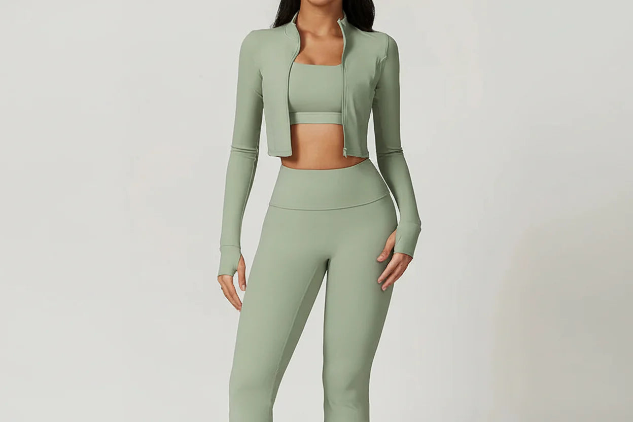 Yoga 3-Piece Outfit Set with Leggings and Top - Luxivelle