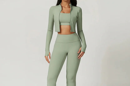 Yoga 3-Piece Outfit Set with Leggings and Top - Luxivelle