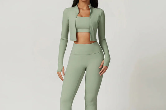 Yoga 3-Piece Outfit Set with Leggings and Top - Luxivelle