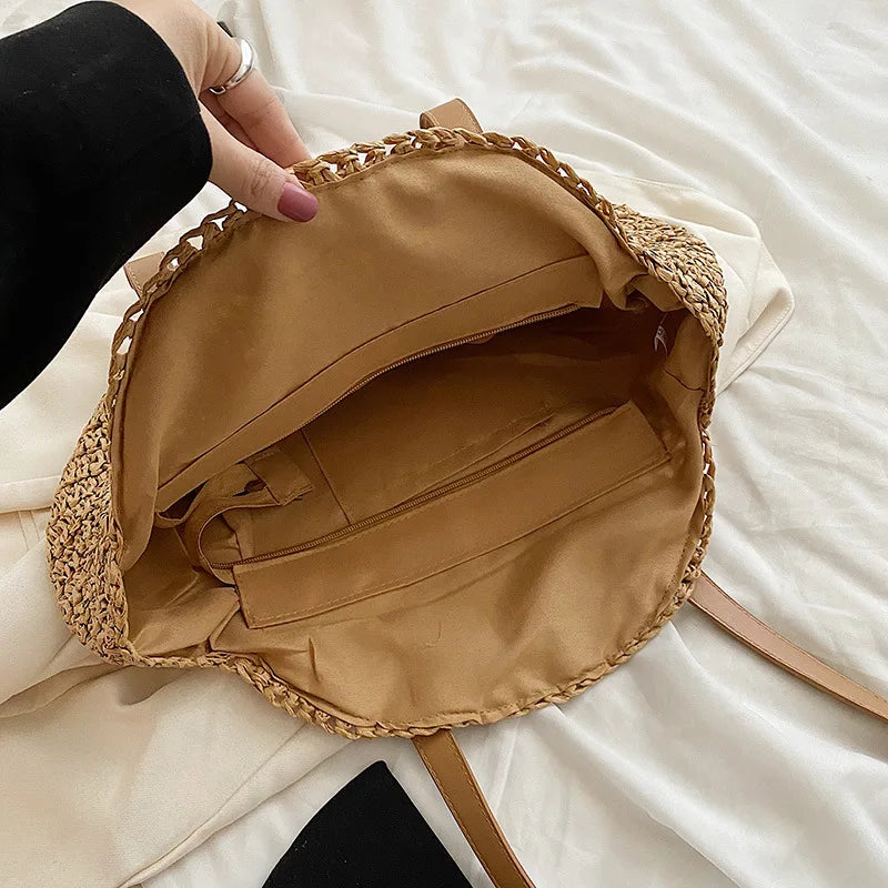 Yogodlns | Large Straw Beach Tote Bag for Women-5