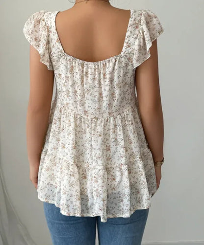 Ladies Floral Blouse with Ruffled Sleeves