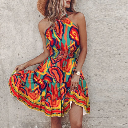 Sleeveless Unique Print Bodycon Mini Dress