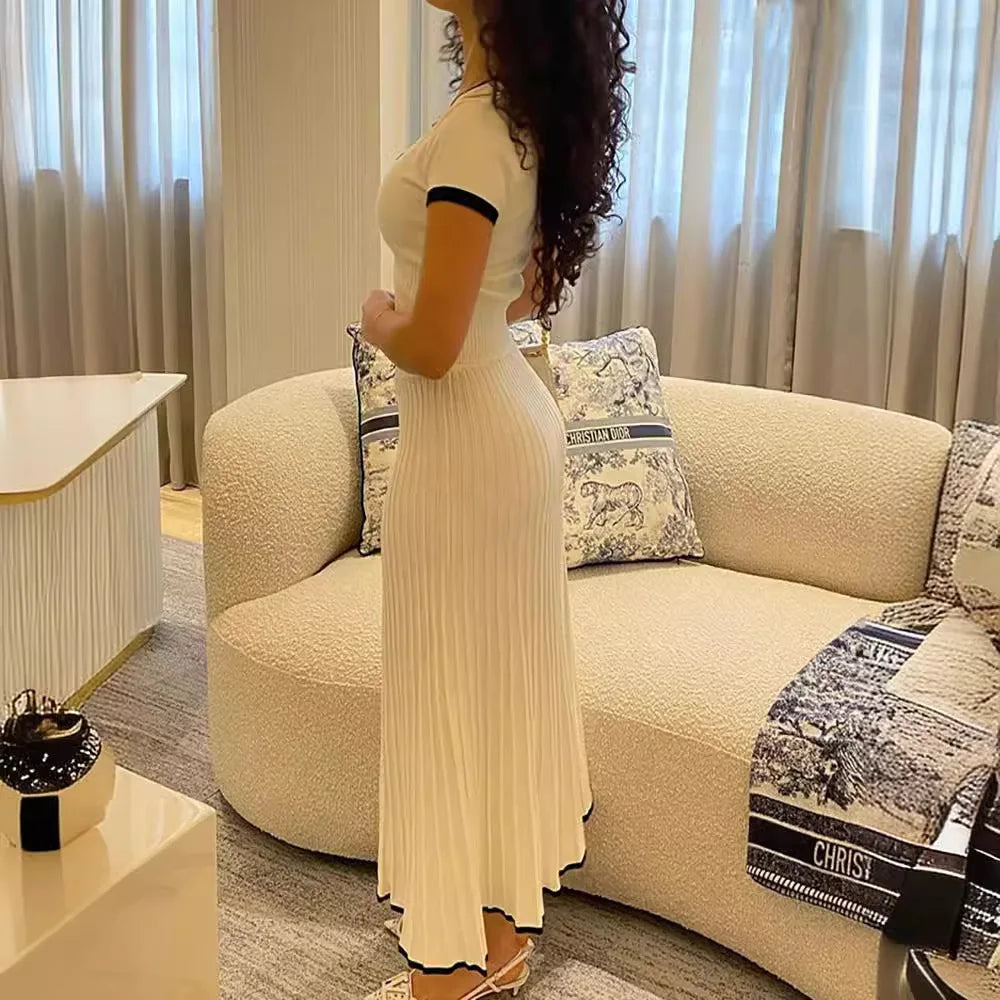 Wendy | Two Piece Skirt and Top Set - Elegant Pleated Maxi Skirt Ensemble-4
