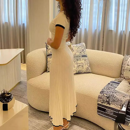 Wendy | Two Piece Skirt and Top Set - Elegant Pleated Maxi Skirt Ensemble-4