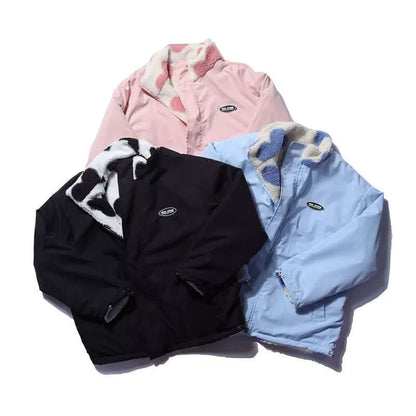 Warm Fleece Lined Heart Pattern Coat