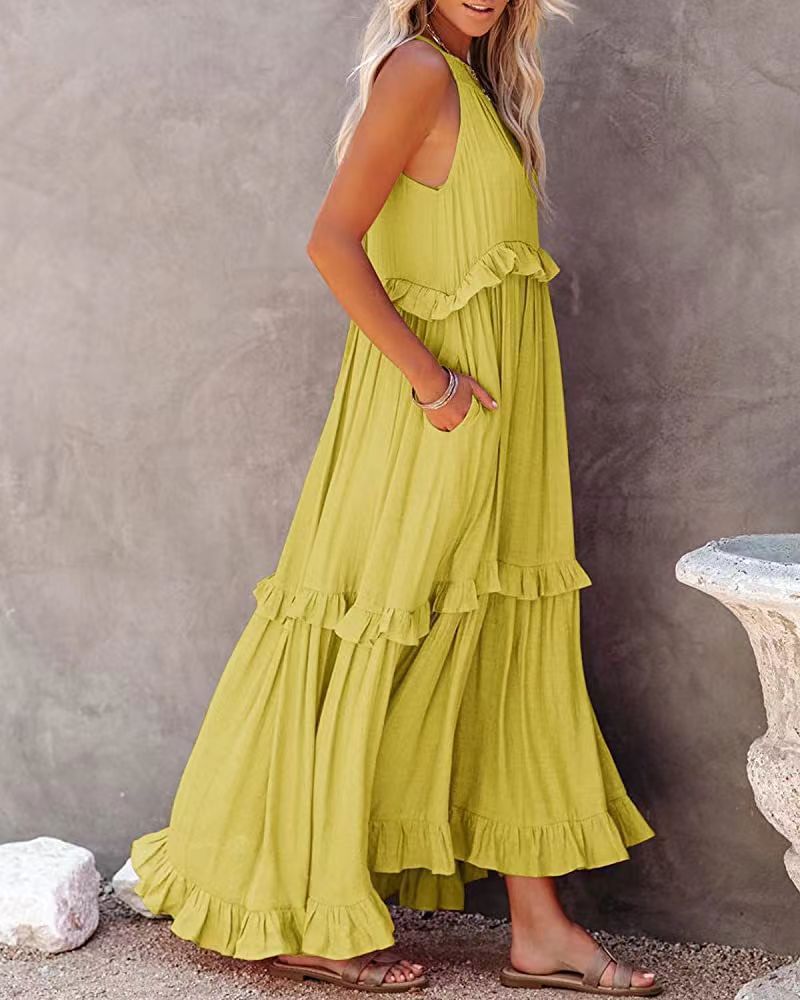 Long Sleeveless Summer Dress Cotton Flowy Maxi Gown