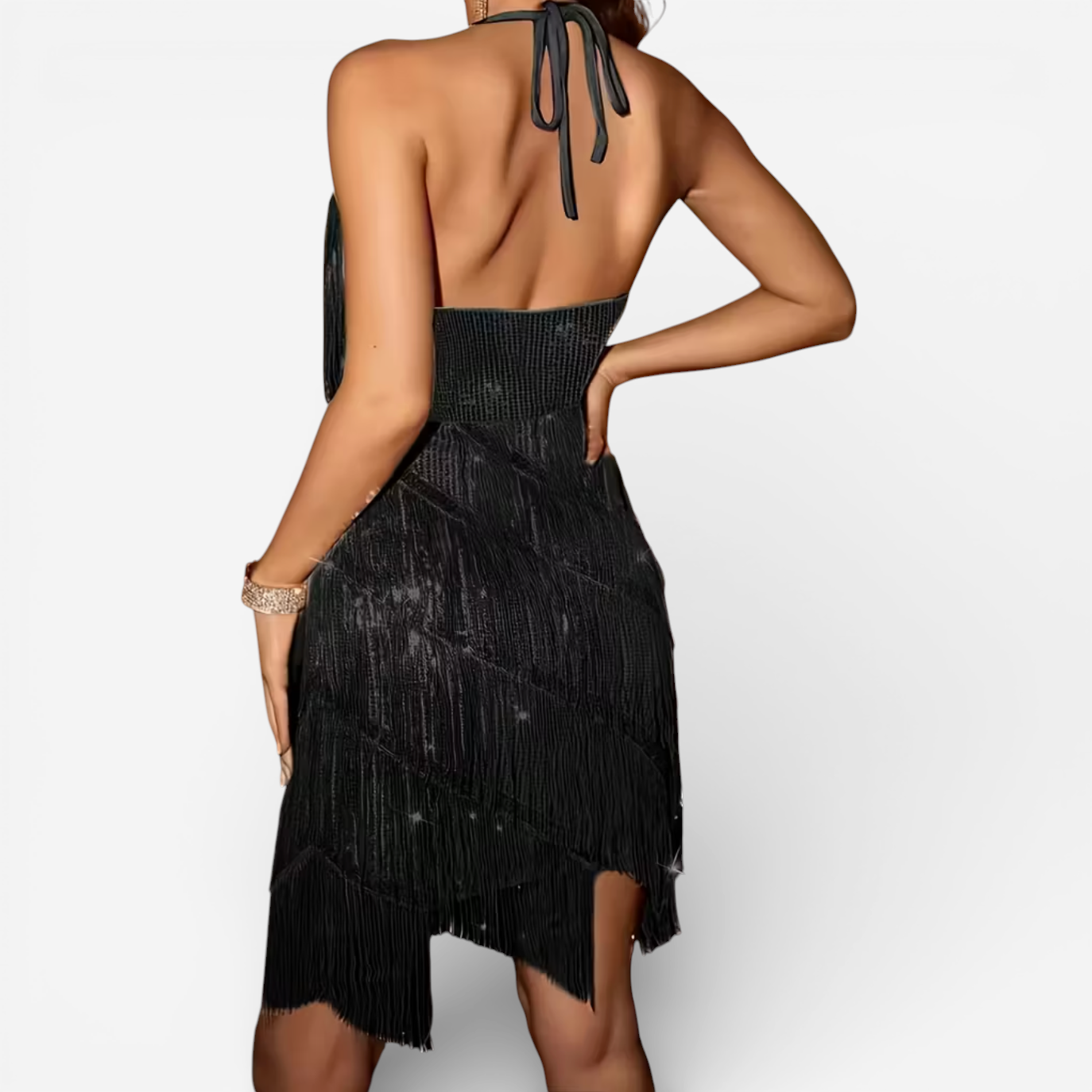 Sleek Open Back Tassel Party Dress