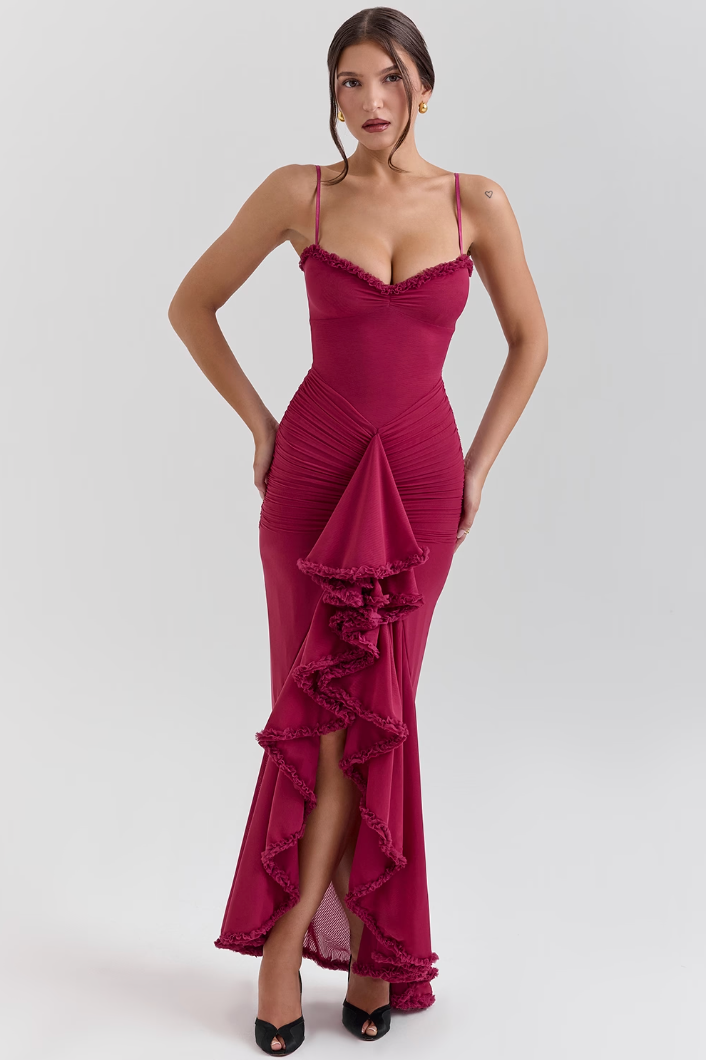 Pretty Ruffled Fit Flare Party Dress