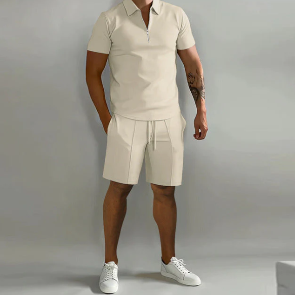 Casual Zip Up Shirt Shorts Combo