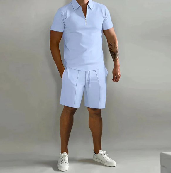 Casual Zip Up Shirt Shorts Combo