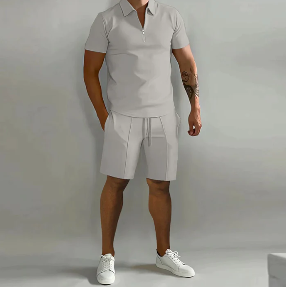 Casual Zip Up Shirt Shorts Combo