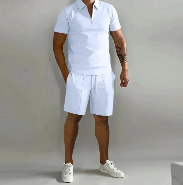 Casual Zip Up Shirt Shorts Combo