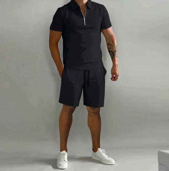 Casual Zip Up Shirt Shorts Combo - Luxivelle