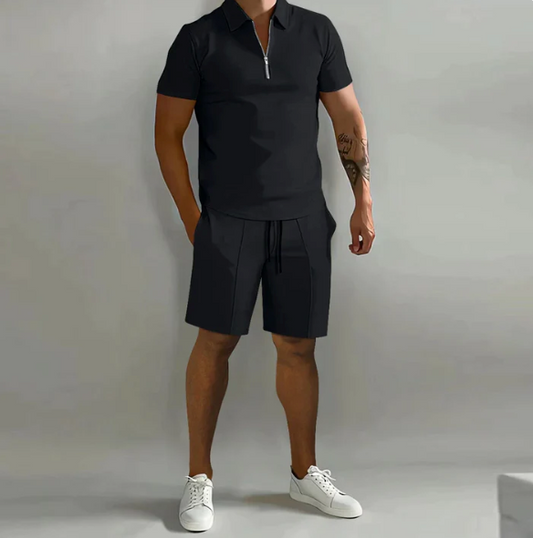 Casual Zip Up Shirt Shorts Combo - Luxivelle