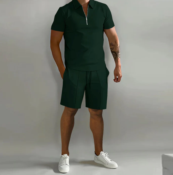 Casual Zip Up Shirt Shorts Combo