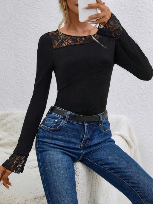 Feminine Crochet Detail Blouse