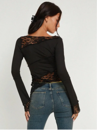 Feminine Crochet Detail Blouse
