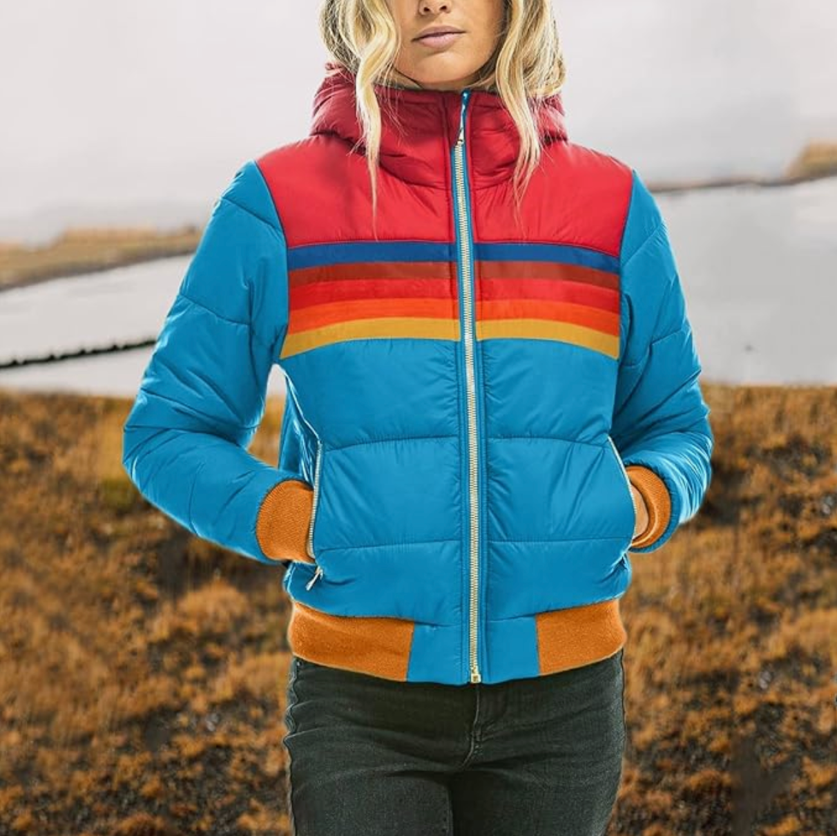 Warm Quilted Puffer Coat for Women with Zip