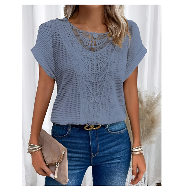 Feminine Crochet Trim Short Sleeve Blouse