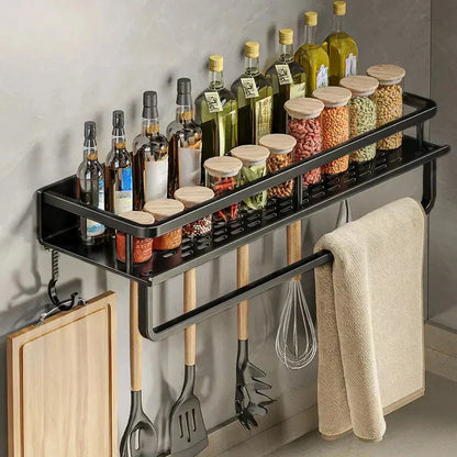 Space-Saving Kitchen Storage Rack with Tool Hooks