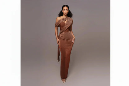 Elegant One Shoulder Maxi Evening Dress - Luxivelle