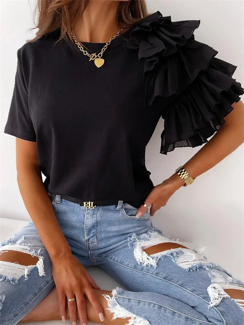 Fashionable Women's Blouse with Flirty Ruffled Sleeves